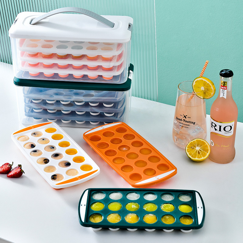 冻冰块模具家用食品级硅胶冰格多层制冰神器冰箱带盖大容量储冰盒