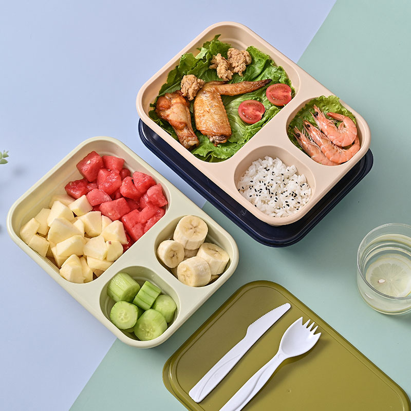 方形饭盒带盖简约食堂密封餐盘学生方形分格便当水果盒冰箱保鲜盒