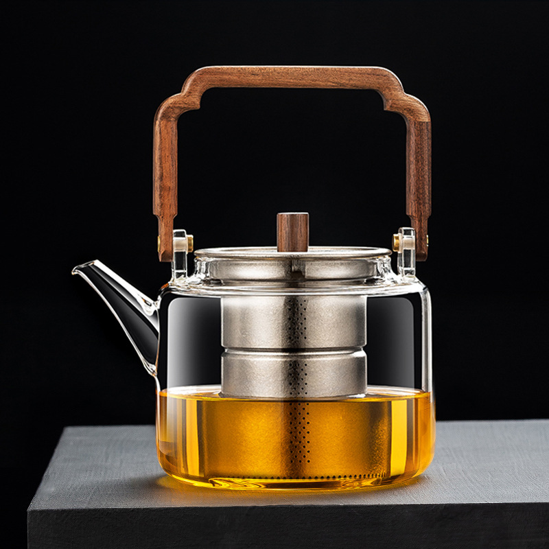 世器钛提梁烧水壶煮茶器电陶炉家用壶钛漏蒸煮一体耐热玻璃蒸茶壶