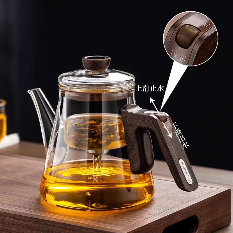 飘逸壶胡桃木高硼硅玻璃茶水分离泡茶壶家用茶水分离批发