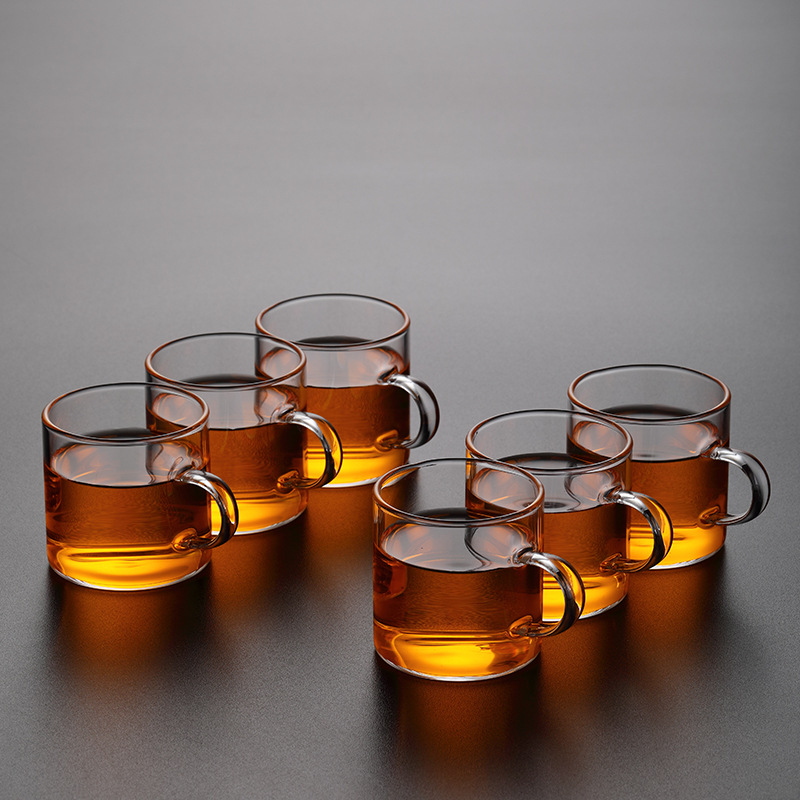 玻璃茶杯小杯子小玻璃杯带把品茗杯功夫小茶杯套装茶具喝茶的杯
