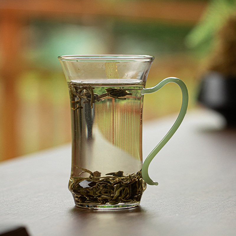 耐热玻璃茶杯带把绿茶杯子茶楼专用玻璃水杯高颜值办公室家用泡茶