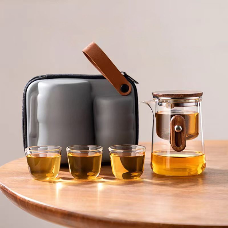 2024新款全玻璃内胆飘逸杯泡茶壶小容量泡茶杯旅行茶具套装礼盒装