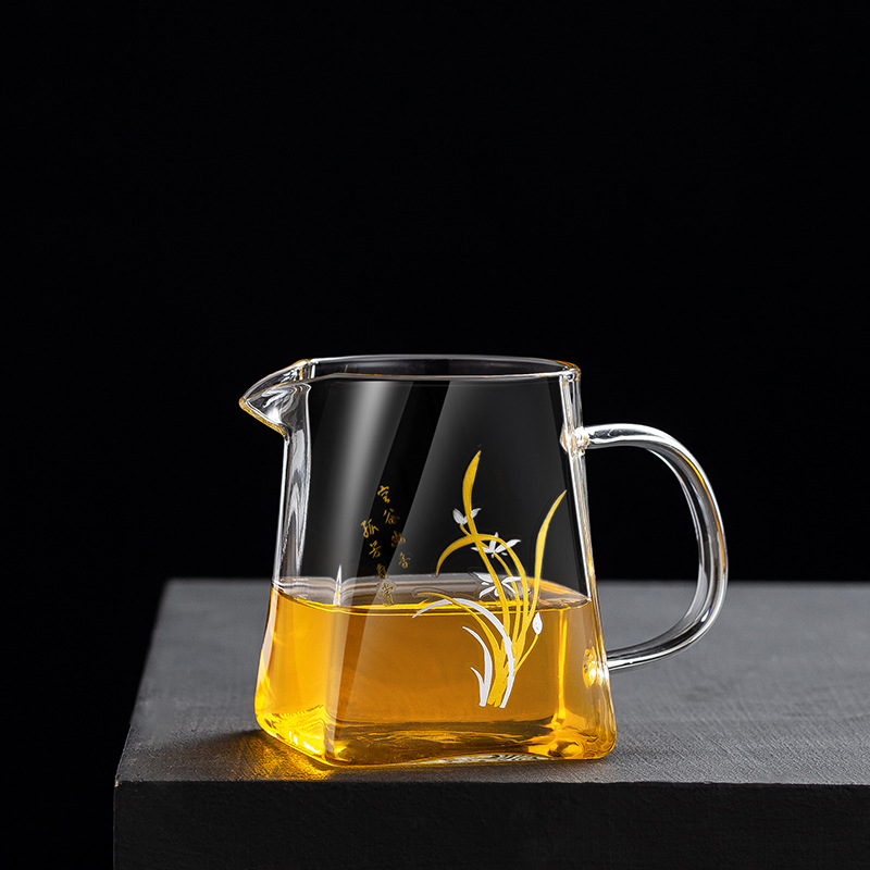 功夫茶具四方公杯茶漏耐热高硼硅玻璃加厚公道杯茶漏过滤网分茶器